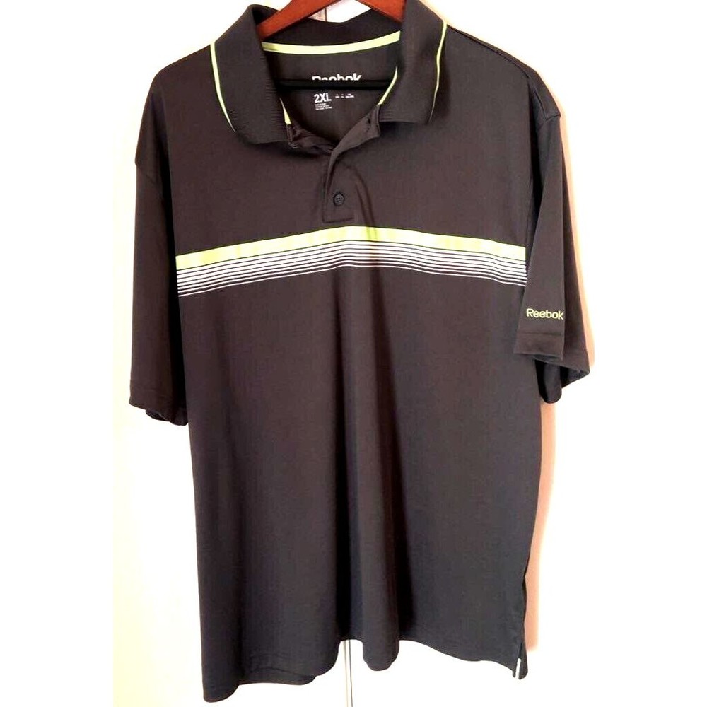 Reebok Mens Golf Polo Shirt Gray Striped Short Sleeve 2XL